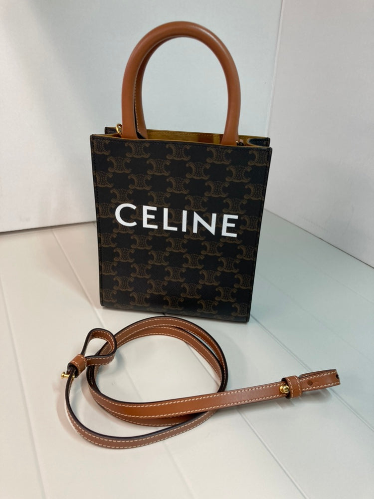 Celine Mini Triomphe Coated Toile Cabas vertical