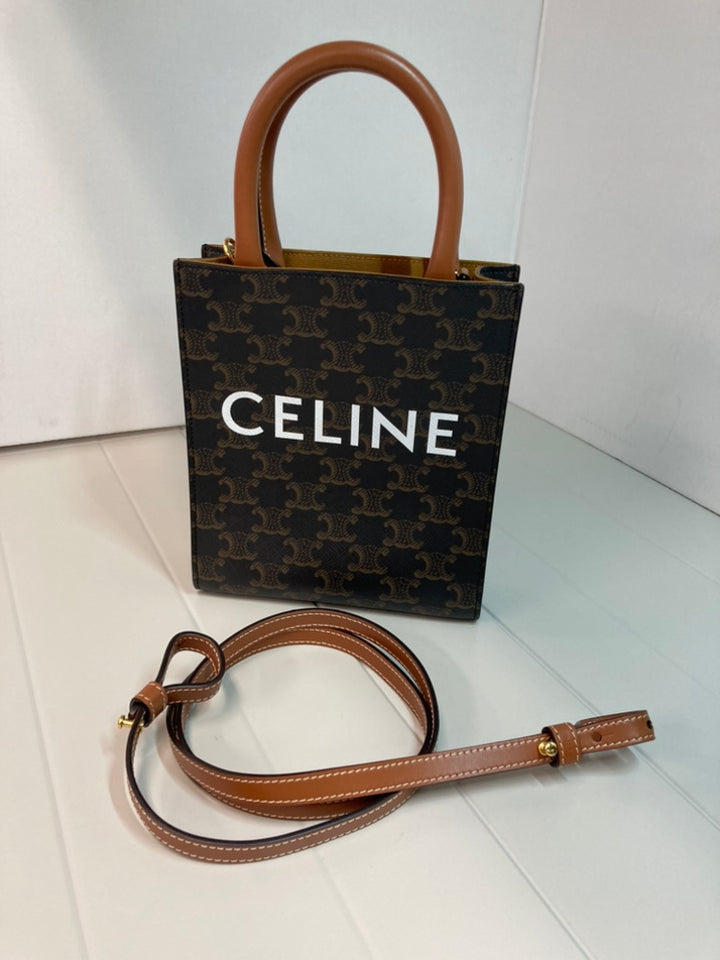 Celine Mini Triomphe Coated Toile Cabas vertical