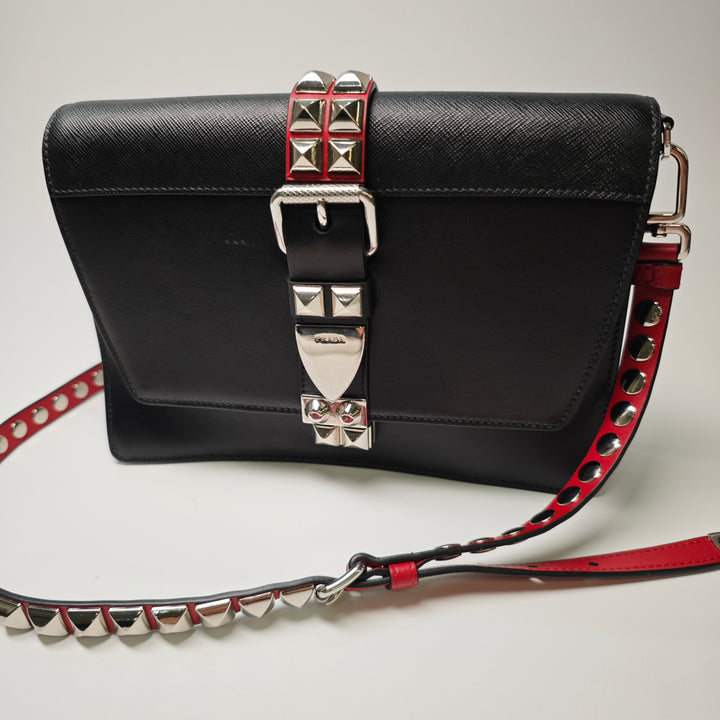 Prada City Cuir de veau et Saffiano clouté Elektra Sac porté croisé