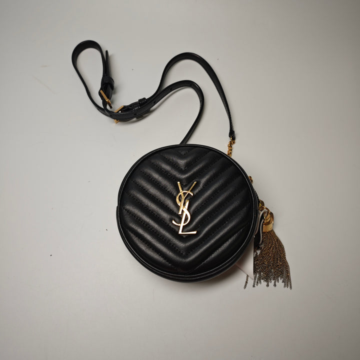 Saint Laurent Baby Chevron Cuir de veau Rond Vinyle Sac ceinture