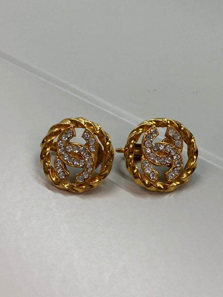 Chanel CC plaqué Strass Rond Rope Clip On Boucles d’oreilles