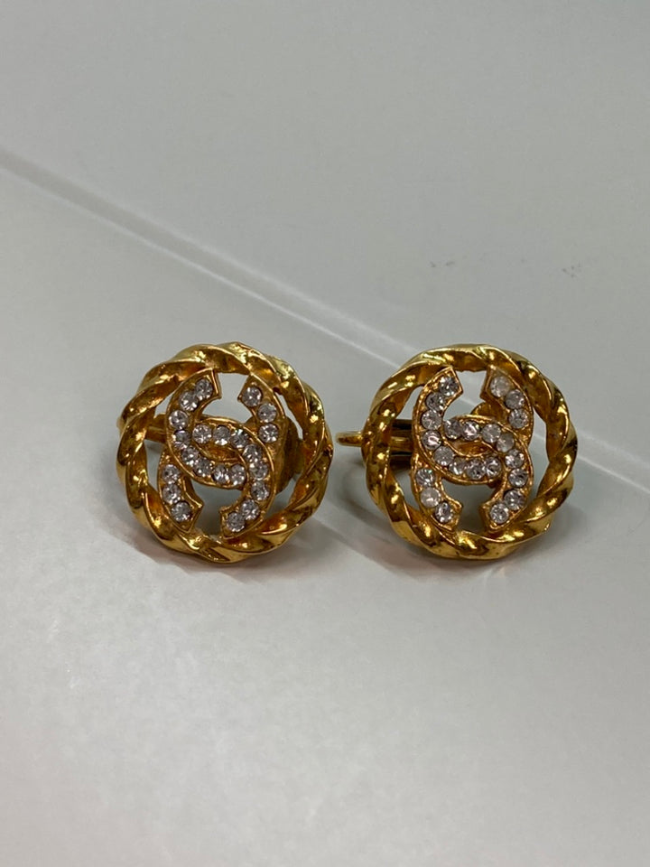 Chanel CC plaqué Strass Rond Rope Clip On Boucles d’oreilles