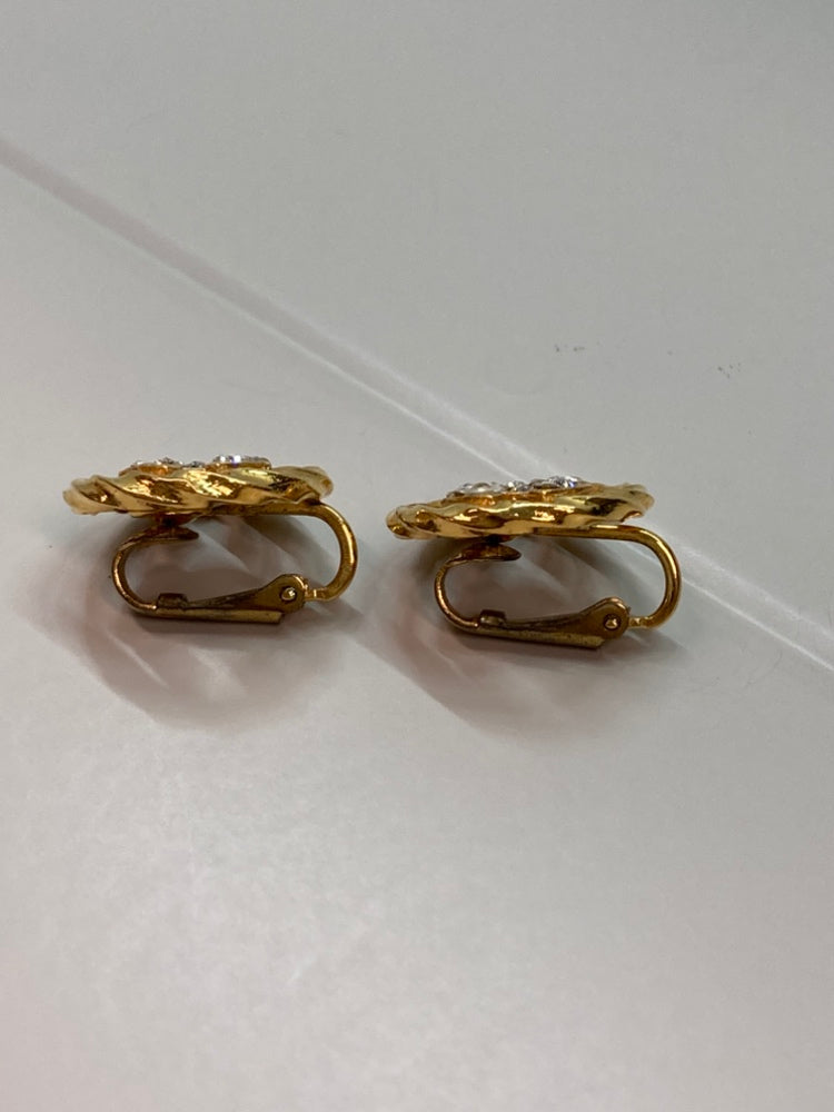 Chanel CC plaqué Strass Rond Rope Clip On Boucles d’oreilles