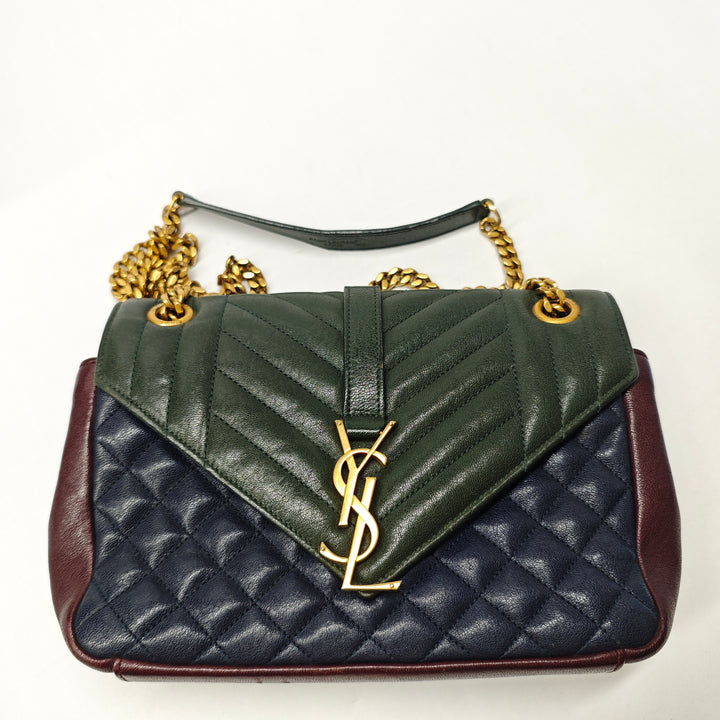 Saint Laurent Medium Triquilt Tricolor Sheepskin Monogram College Sac