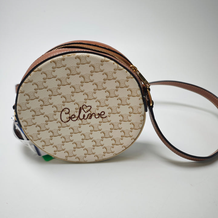 Celine Triomphe Coated Toile brodé Rond Purse on Strap