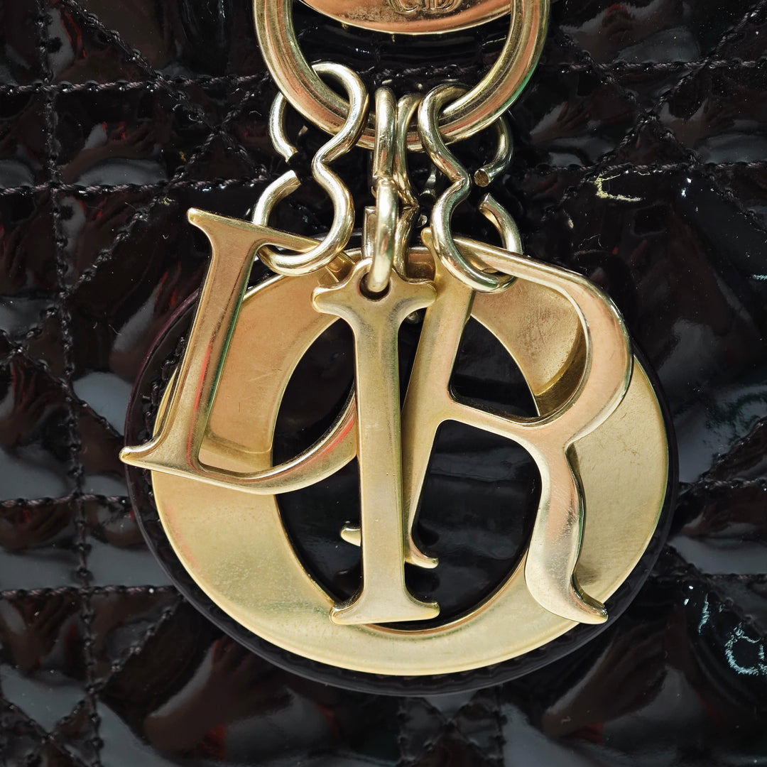 Dior Medium Cuir verni Cannage Lady Dior