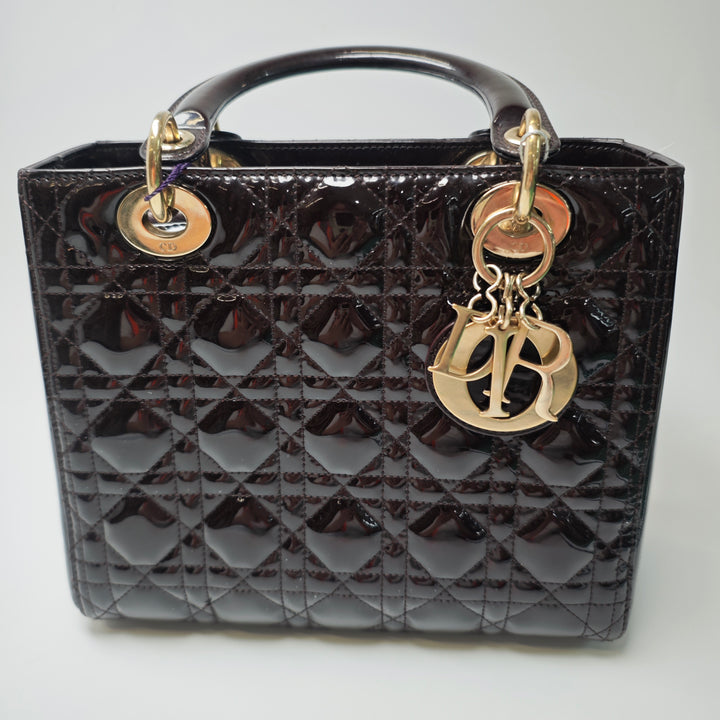 Dior Medium Cuir verni Cannage Lady Dior