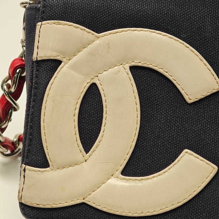 Chanel CC Toile et Chocolate Bar Metallic Cuir d’agneau No 5 à rabat