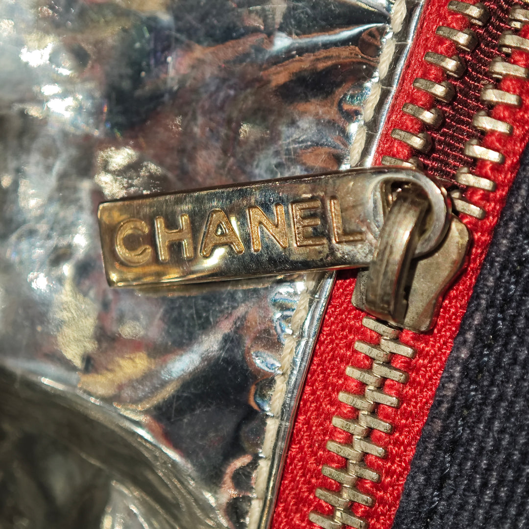 Chanel CC Toile et Chocolate Bar Metallic Cuir d’agneau No 5 à rabat