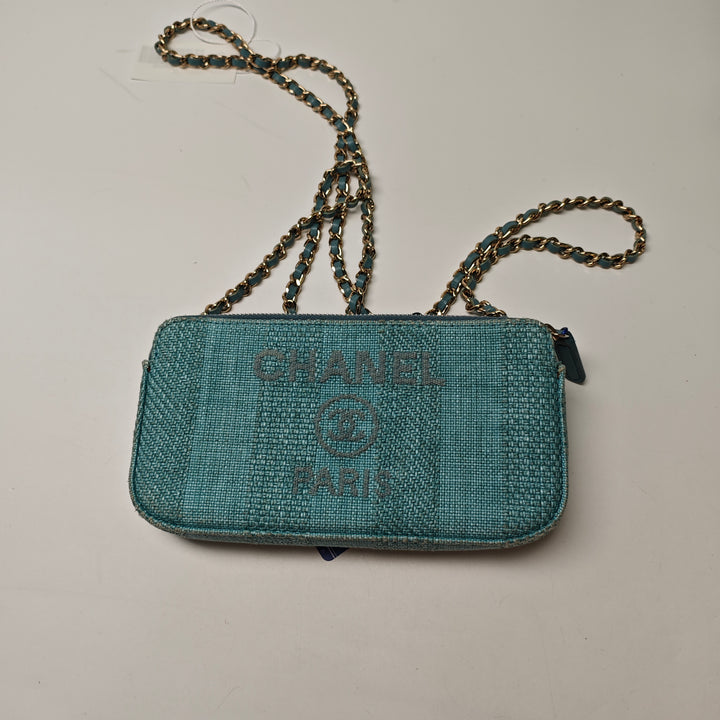 Chanel Raffia Deauville Double Zip Pochette avec chaîne