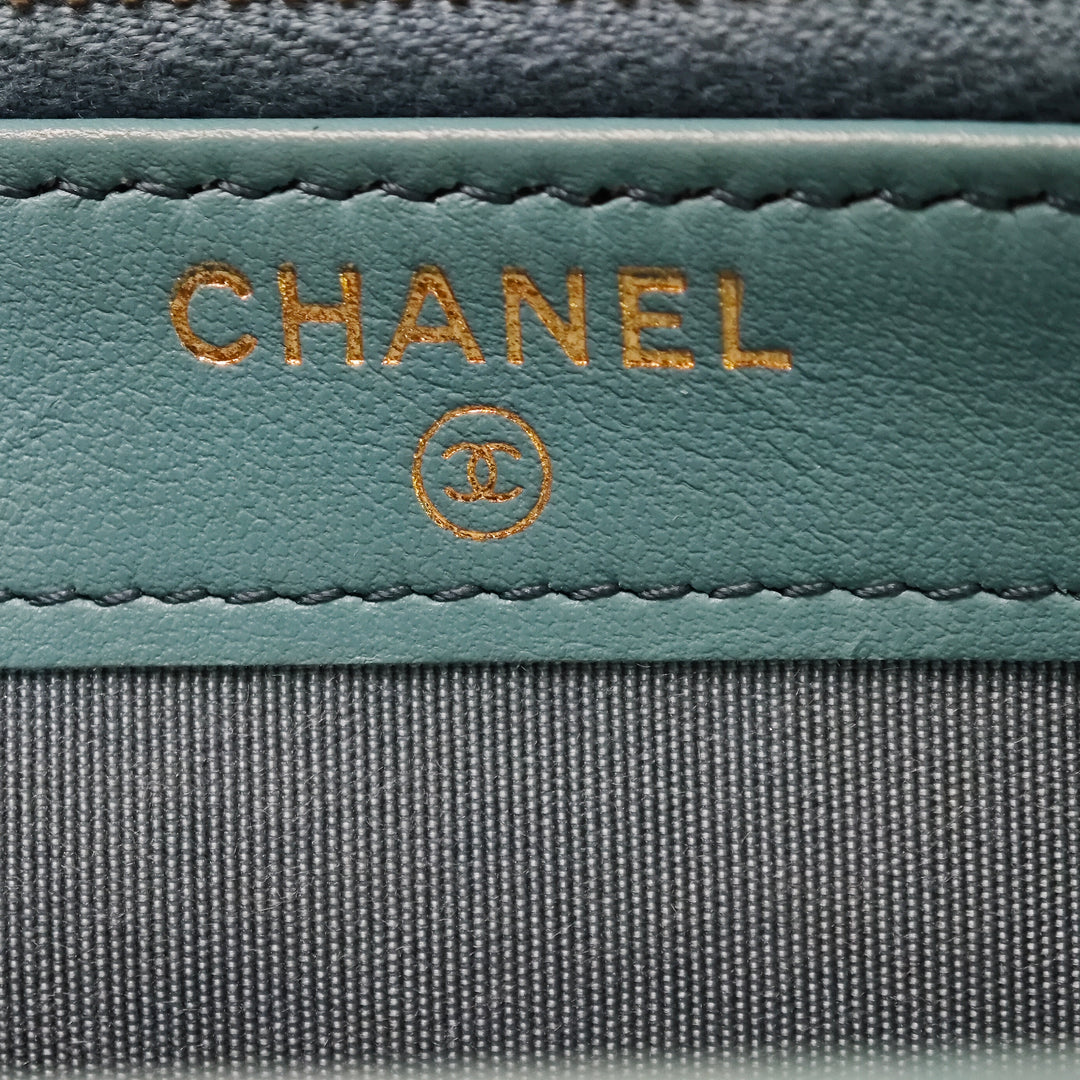 Chanel Raffia Deauville Double Zip Pochette avec chaîne