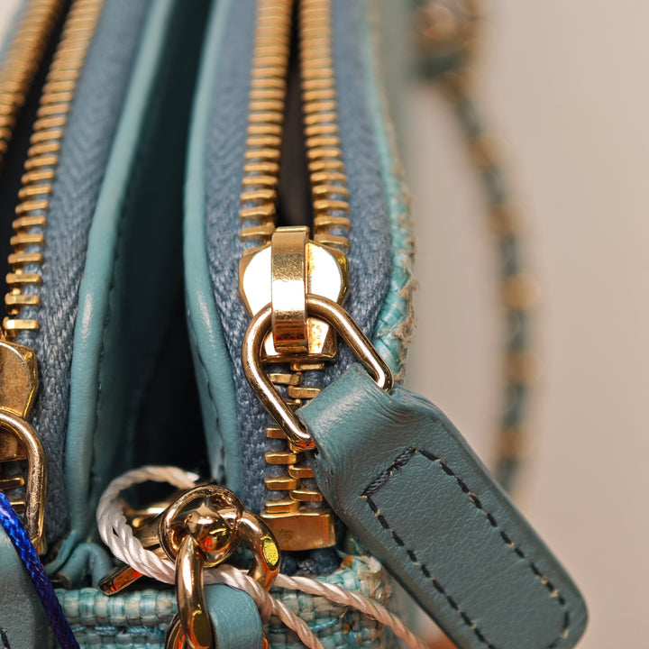 Chanel Raffia Deauville Double Zip Pochette avec chaîne