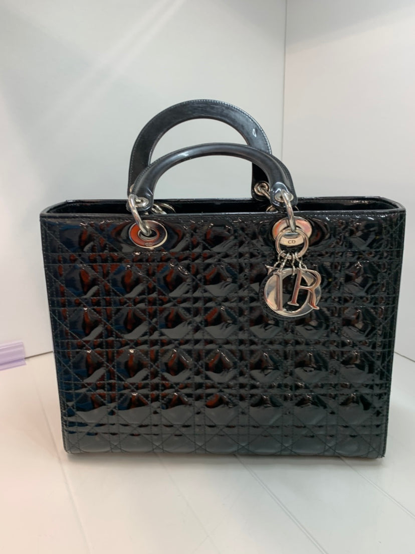 Dior Large Cuir verni Cannage Lady Dior