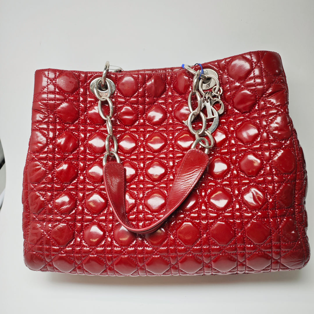 Dior Large Cuir verni Cannage Lady Dior Soft Shopping Cabas