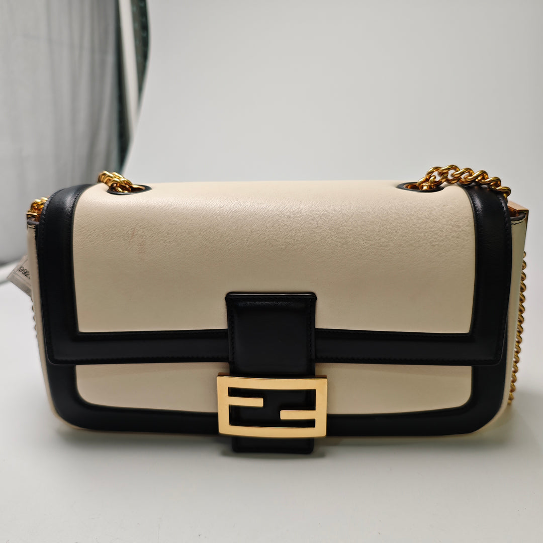 Fendi Bicolor Cuir Chain Midi Baguette