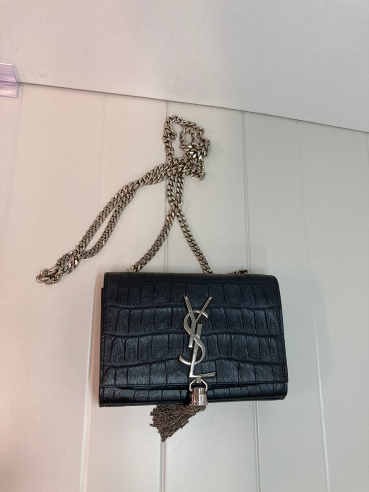 Saint Laurent Small Croc embossé Cuir Monogram Kate Pompon Sac porté croisé