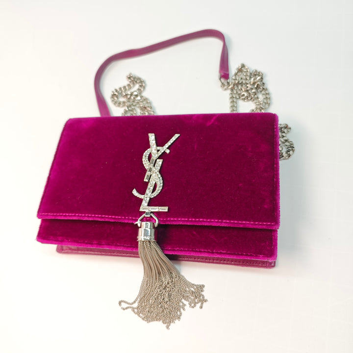 Saint Laurent Small Velours Monogram Kate Pompon Sac porté croisé