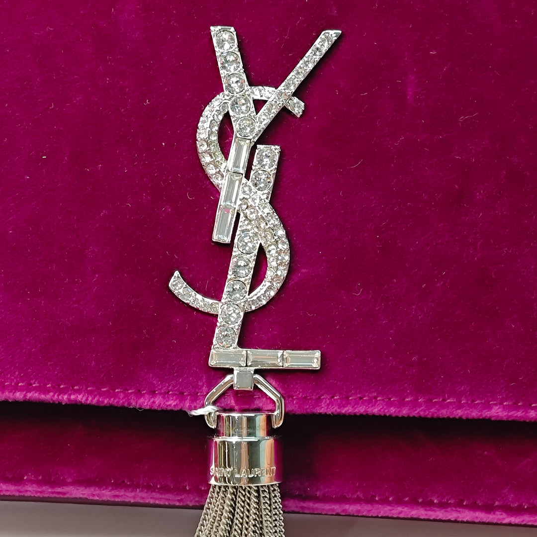 Saint Laurent Small Velours Monogram Kate Pompon Sac porté croisé