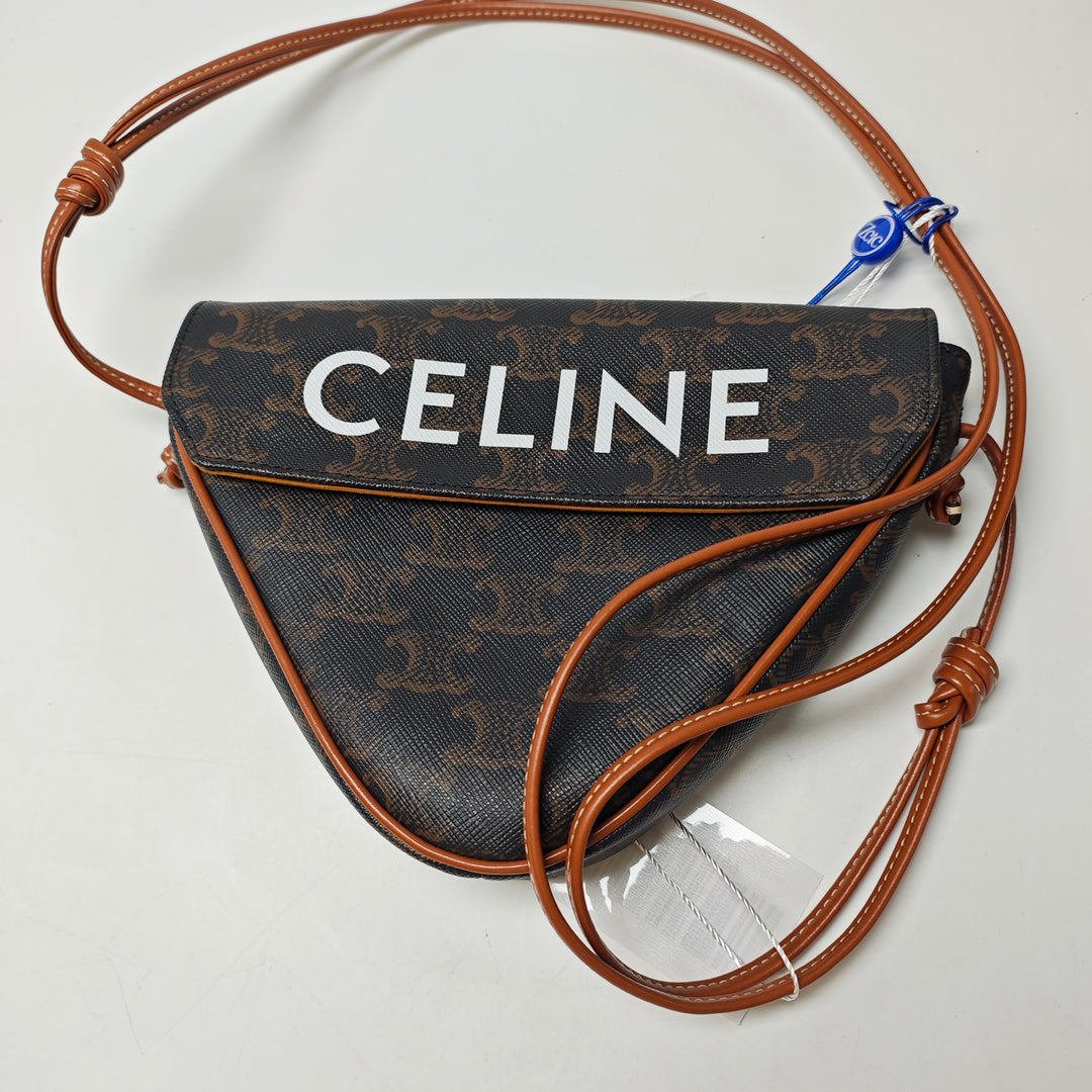 Celine Triomphe Coated Toile Logo Triangle Sac porté croisé