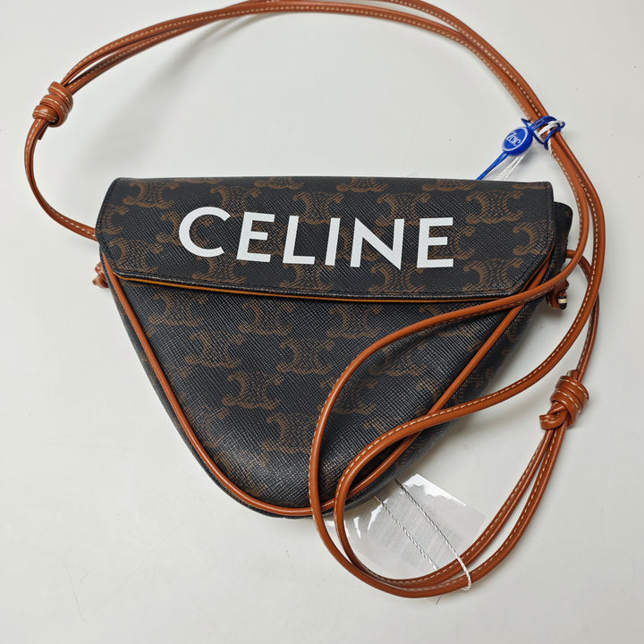 Celine Triomphe Coated Toile Logo Triangle Sac porté croisé
