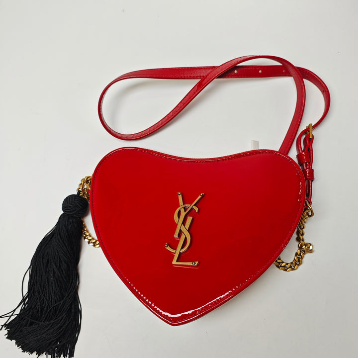 Saint Laurent Small Cuir verni Sac Coeur Heart Sac porté croisé