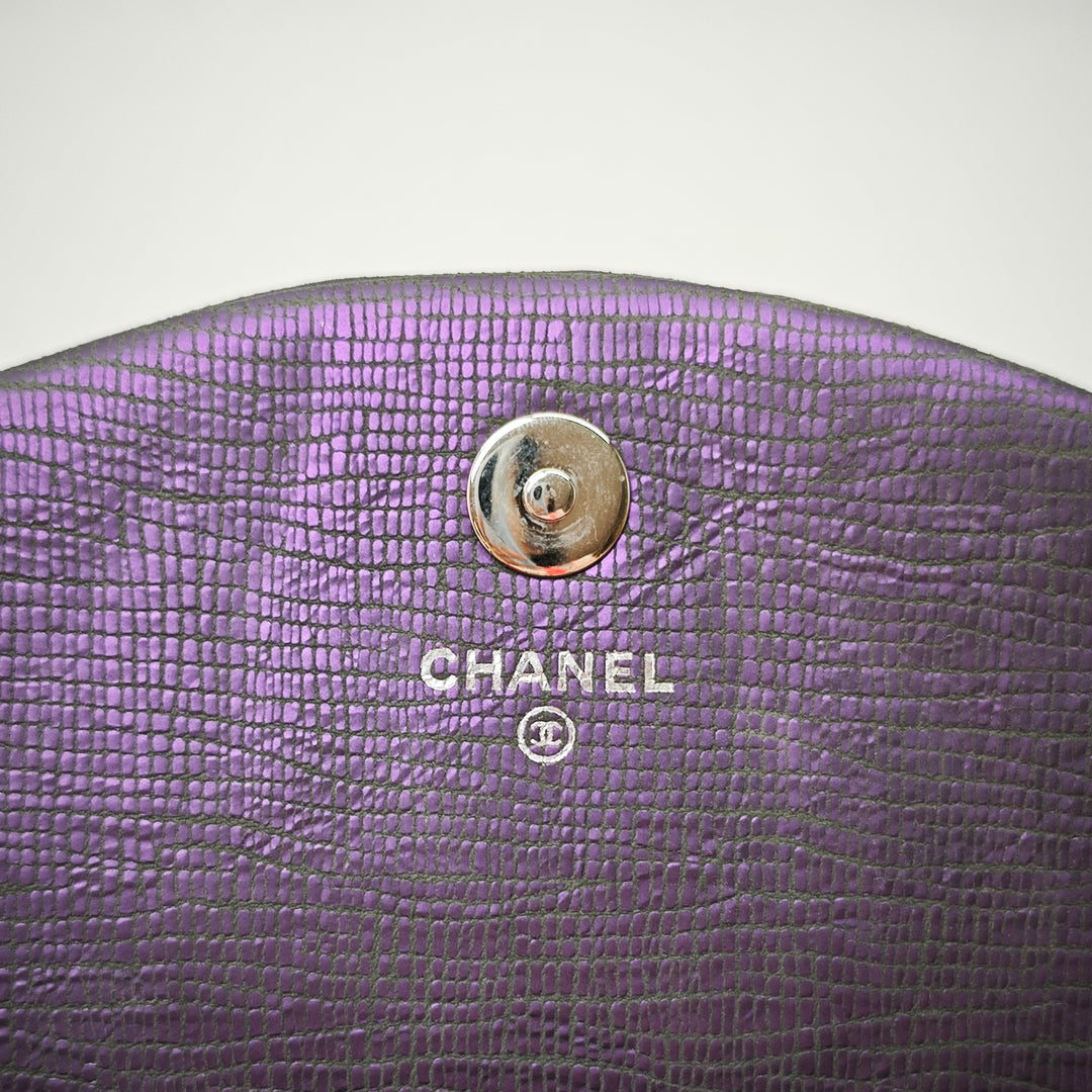 Chanel CC Metallic Crackling Lizard Printed Cuir Half Moon Wallet on Chain