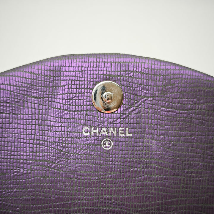 Chanel CC Metallic Crackling Lizard Printed Cuir Half Moon Wallet on Chain