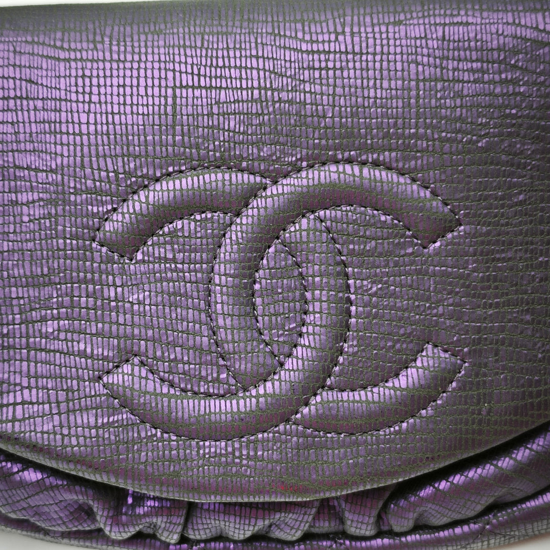 Chanel CC Metallic Crackling Lizard Printed Cuir Half Moon Wallet on Chain