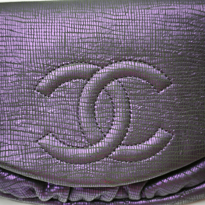 Chanel CC Metallic Crackling Lizard Printed Cuir Half Moon Wallet on Chain