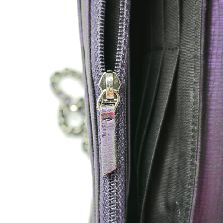 Chanel CC Metallic Crackling Lizard Printed Cuir Half Moon Wallet on Chain