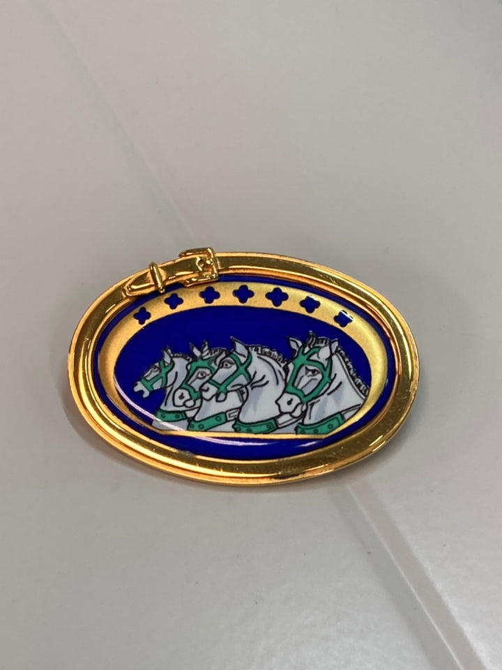 Hermès Émail Chevaux Pin Broche