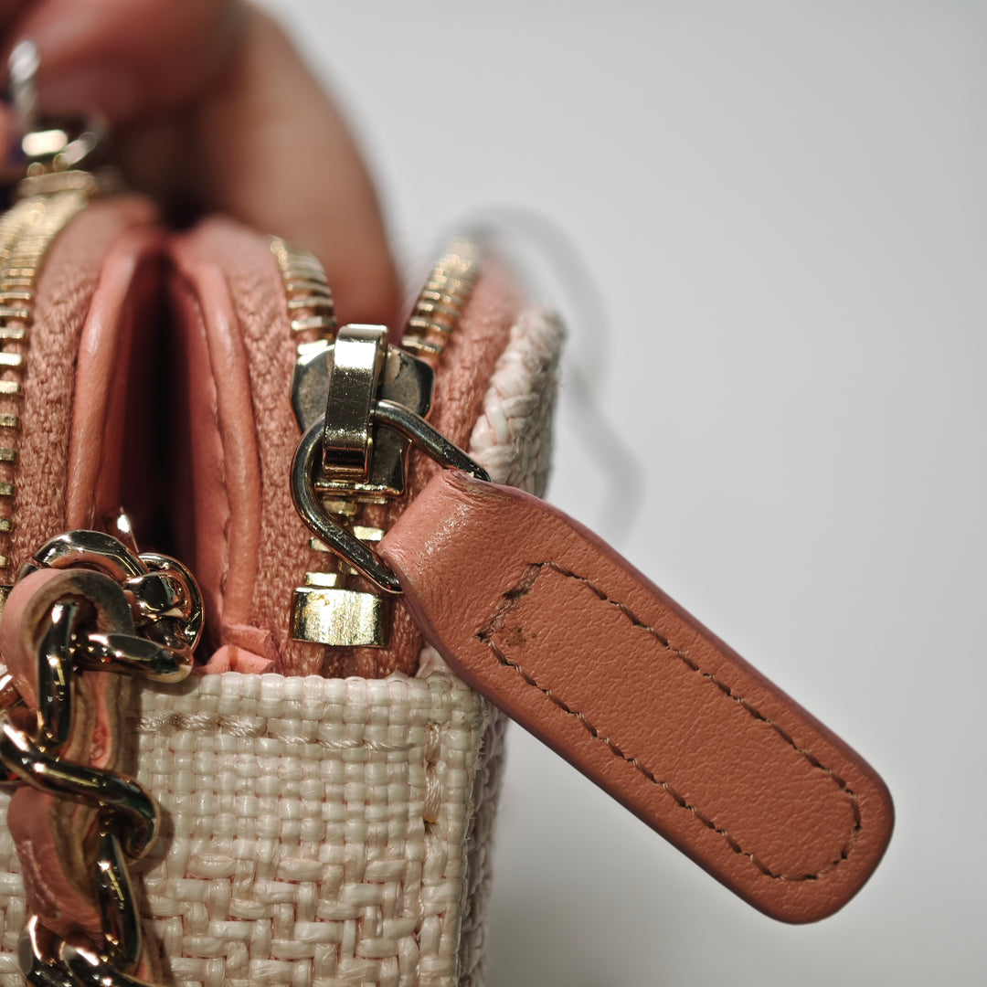 Chanel Raffia Deauville Double Zip Pochette avec chaîne