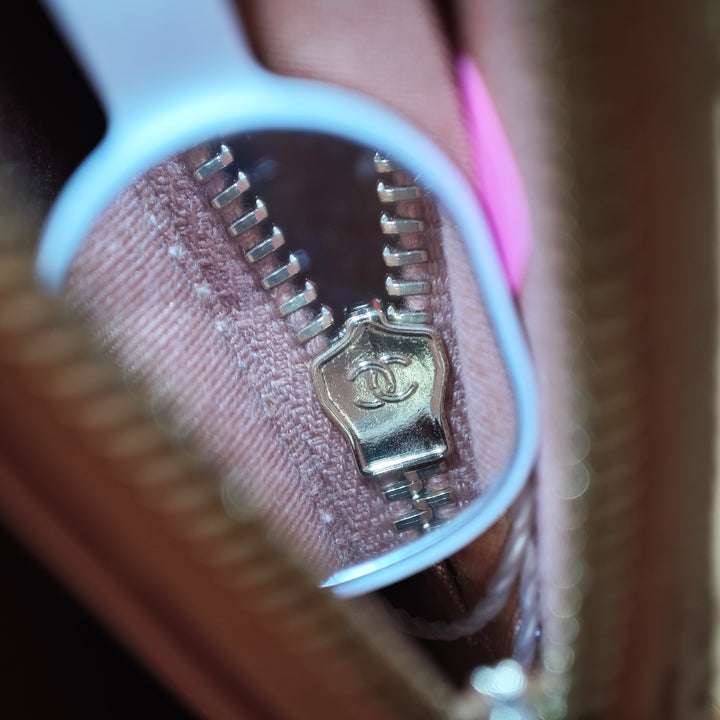 Chanel Raffia Deauville Double Zip Pochette avec chaîne