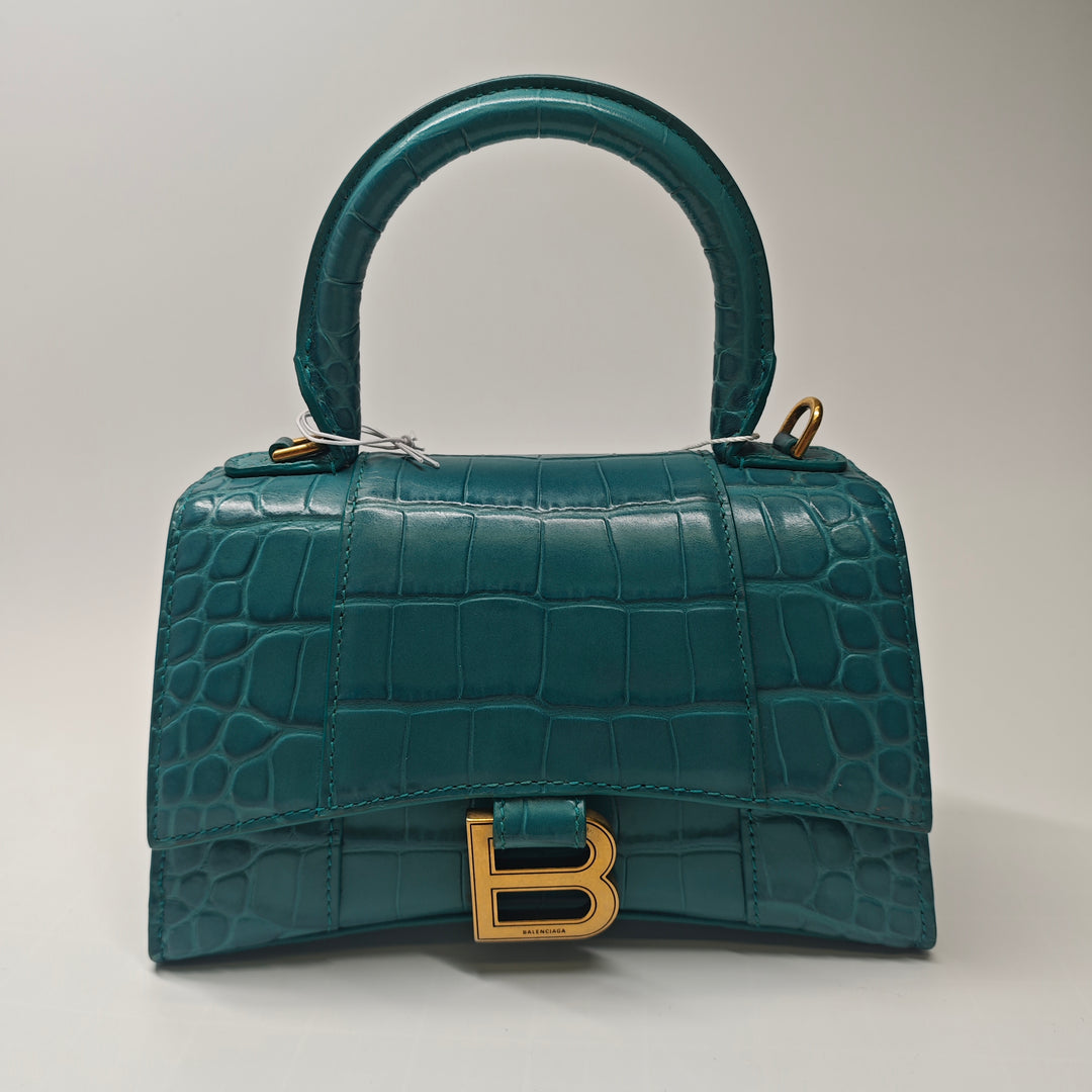 Balenciaga Croc embossé Cuir de veau Hourglass sac à anse supérieure XS