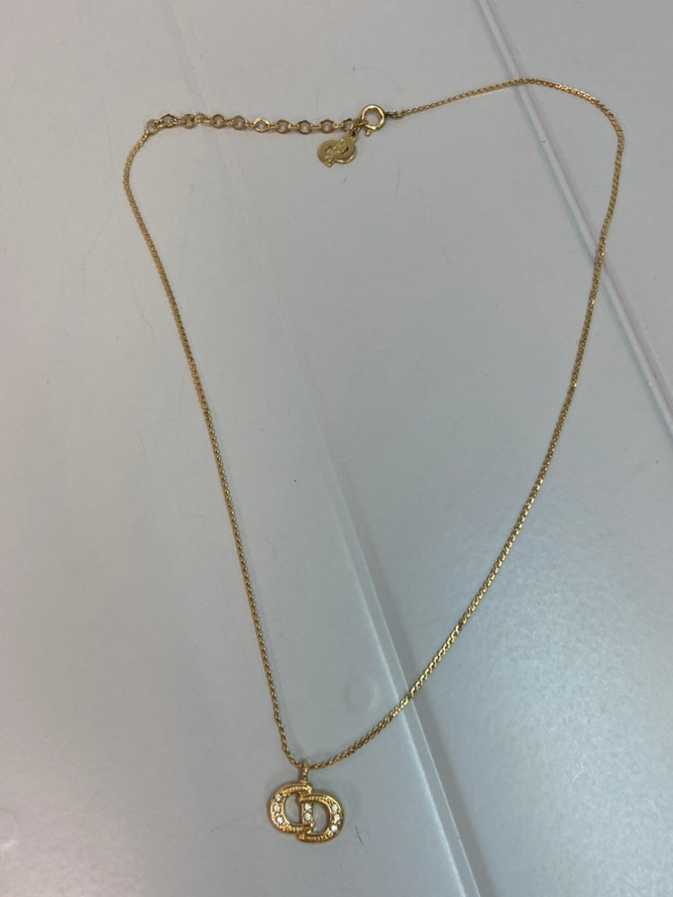 Dior plaqué Strass CD Logo Pendant Collier