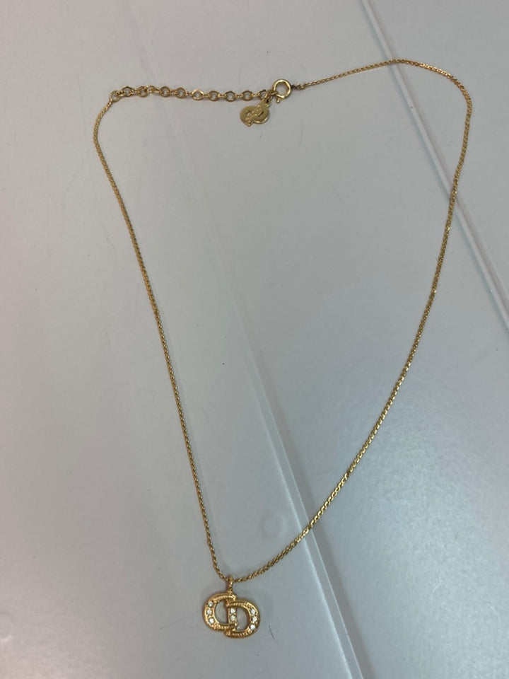 Dior plaqué Strass CD Logo Pendant Collier