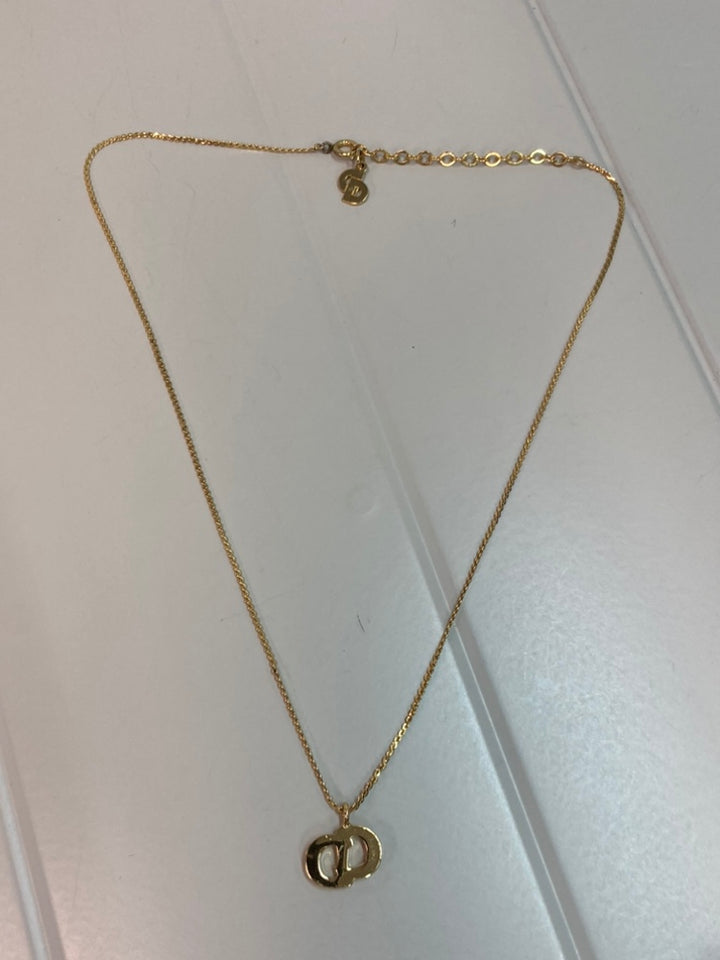 Dior plaqué Strass CD Logo Pendant Collier
