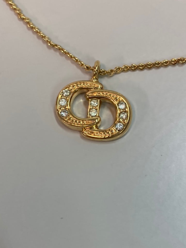 Dior plaqué Strass CD Logo Pendant Collier