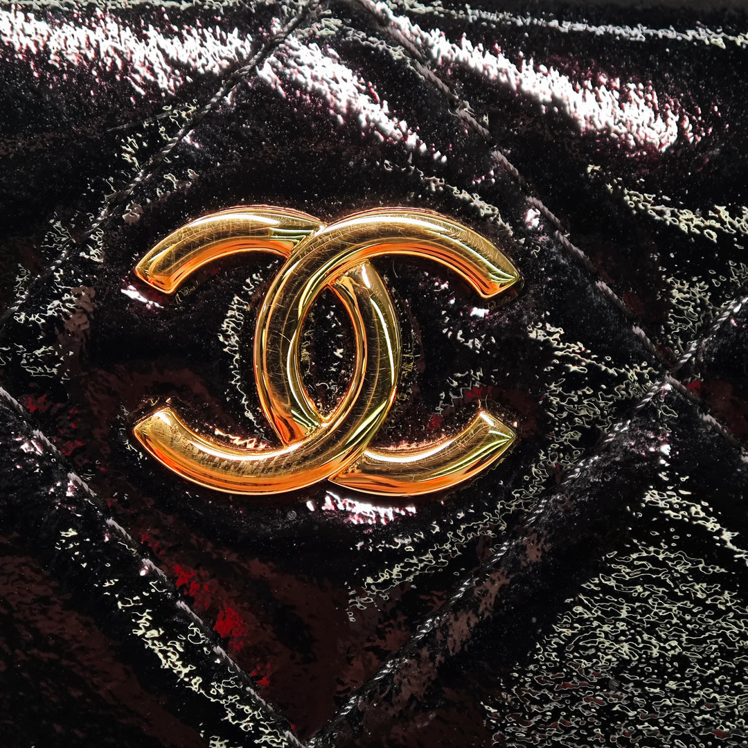 Chanel Large Glazed Cuir de chèvre Boîte avec chaîne