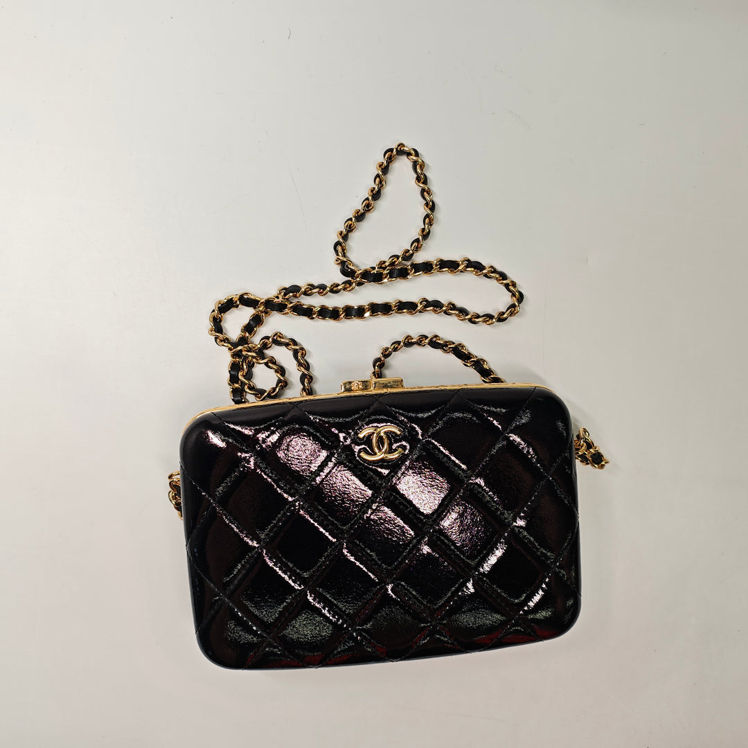 Chanel Large Glazed Cuir de chèvre Boîte avec chaîne