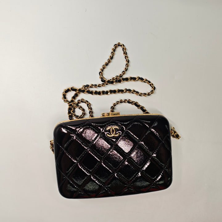 Chanel Large Glazed Cuir de chèvre Boîte avec chaîne