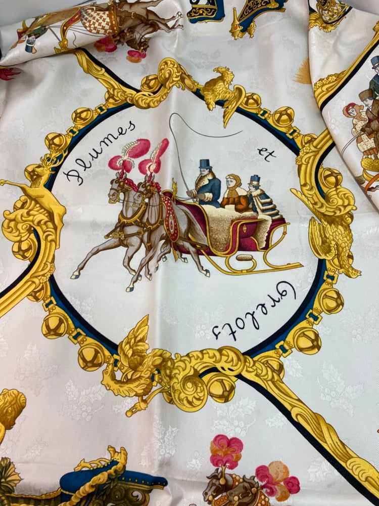 Hermès Plumes et Grelots Soie Foulard 90 Multi