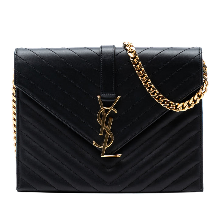 Saint Laurent Chevron Cuir de veau Classic Monogram Envelope Sac porté croisé