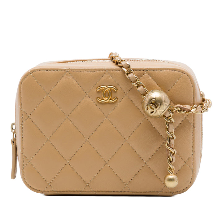 Chanel CC Matelassé Perle Crush Sac caméra Cuir d'agneau Marron – vue principale – GABY PARIS