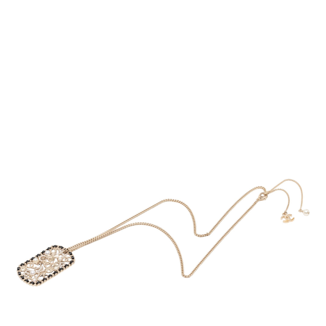 Chanel CC plaqué Mosaic Estate Clover Star Cuir Woven Chain Pendant Collier