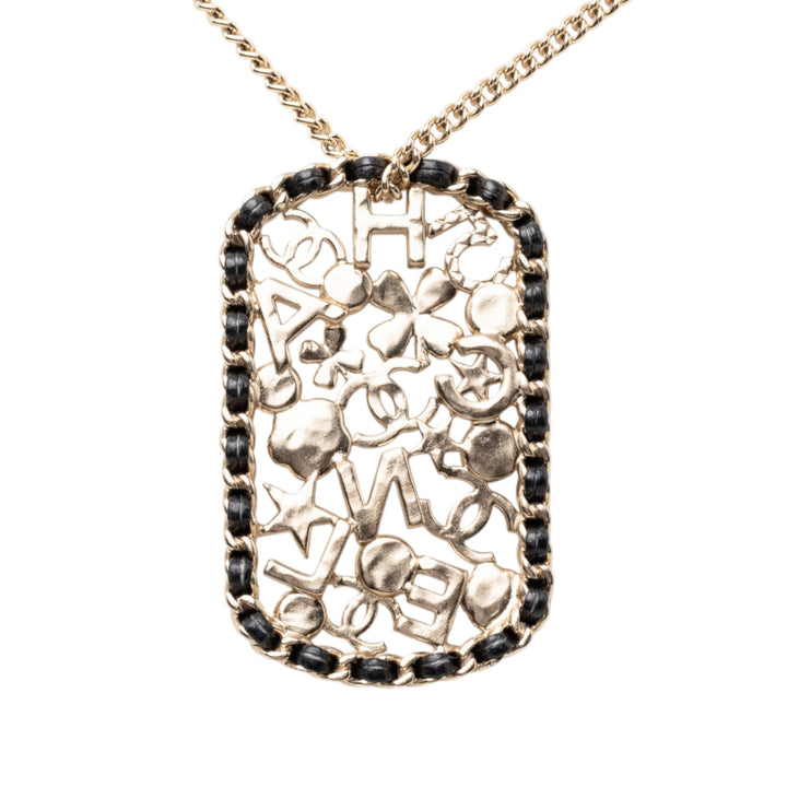Chanel CC plaqué Mosaic Estate Clover Star Cuir Woven Chain Pendant Collier