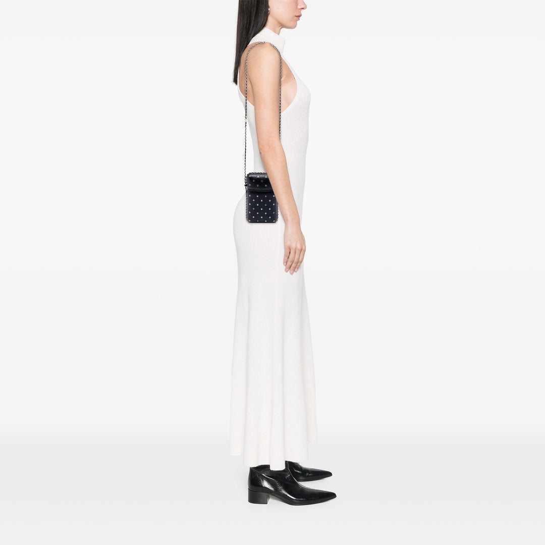 Chanel CC Matelassé et clouté Sac rond à chaîne Étui téléphone Cuir d'agneau