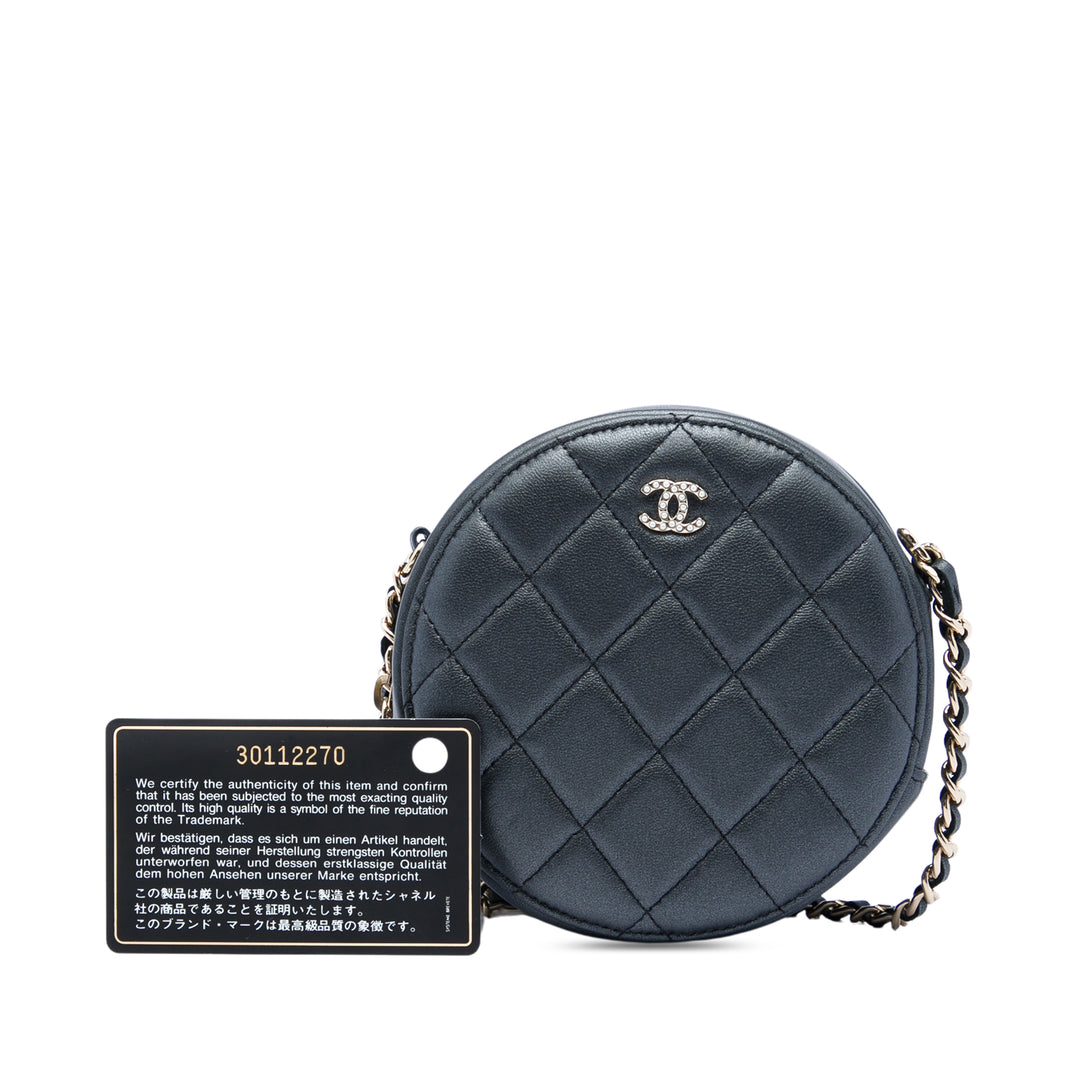 Chanel CC Matelassé Iridescent Cuir d’agneau Perle Rond Pochette avec chaîne