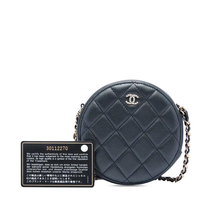 Chanel CC Matelassé Iridescent Cuir d’agneau Perle Rond Pochette avec chaîne