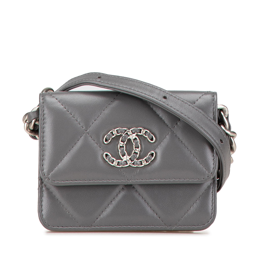 Lambskin 19 Flap Coin Purse With Chain Gray - Gaby Paris